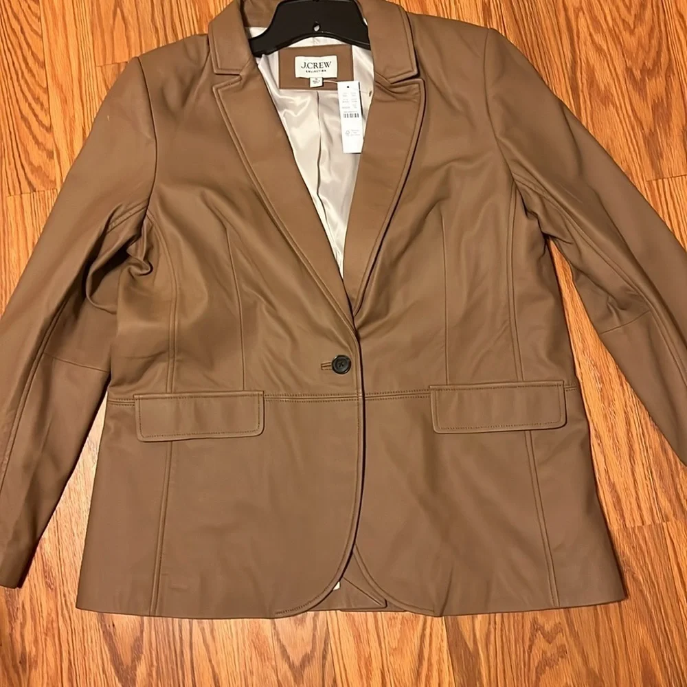 Jcrew CollectionAlfie Tan Brown 100% Leather Jacket Blazer, NWT, size 14